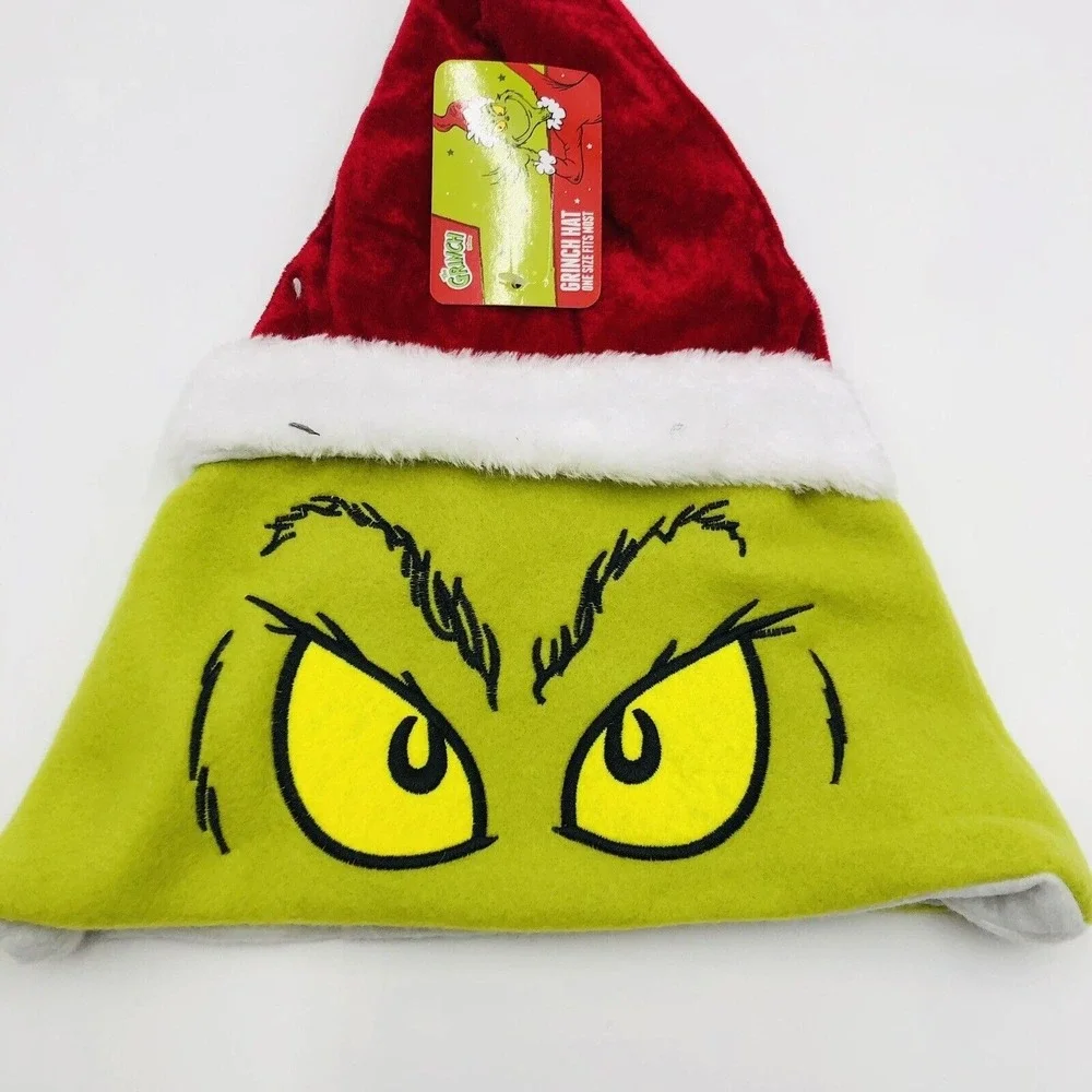 Dr Seuss The Grinch Santa Hat Green Red Christmas Holiday Costume One Size NEW‎